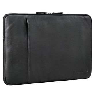 STILORD Ino 15.6 Inch Laptop Case Leather Laptop Bag Women Slim Briefcase for Men Vintage A4 Document Bag Protective Sleeve from Real Leather, Colour:black