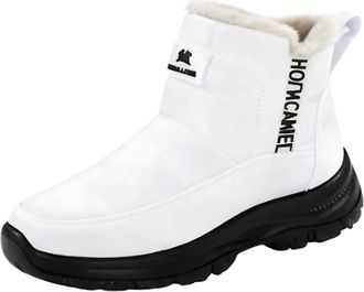 Generic Snow Boots Women Warm Ladies Winter Outdoor Anti-Slip Ankle Booties Faux Fur Lined Water-Resistant Walking Short Boots(White,5.5)