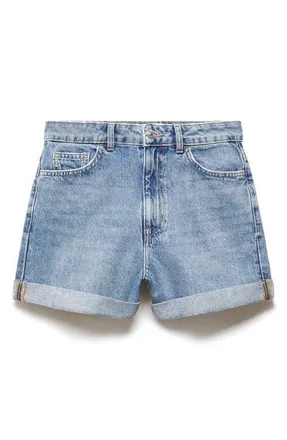 Mango High Waist Mom Fit Denim Shorts in Medium Blue at Nordstrom, Size 1