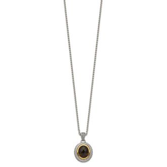 Diamond2Deal Sterling Silver with 14K Accent Oval Smoky Quartz Pendant Necklace