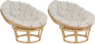 Beliani Beliani - Set of 2 Boho Chairs Rattan Light Beige Cushions Cotton Fabric Medium Resistance Indoor Natural Salvo
