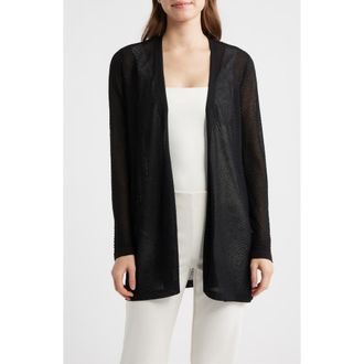 Anne Klein Texture Stitch Sheer Long Cardigan in Anne Black at Nordstrom, Size X-Large