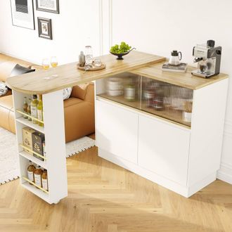 Merax Swivel / Rotating Breakfast Bar Table with Storage Cabinet in White