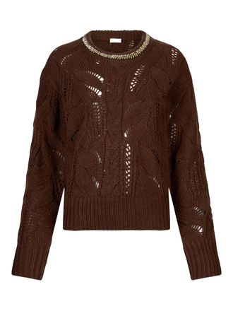 Liu Jo gemstone-embellished openwork sweater - women - Wool Blend - S - Brown