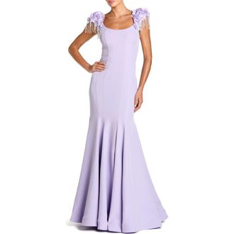 Mac Duggal Scoop Neck Mermaid Gown With Embellished Sleeves in Lilac at Nordstrom, Size 10