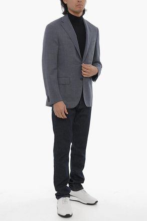 Corneliani Blazer Monopetto in Lana Vergine con Tasche ad Aletta Corneliani