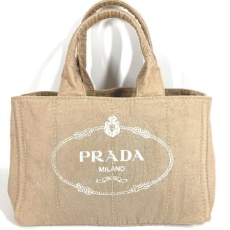 Prada Canapa Beige White Canapa Handbag Shoulder Bag Tote Bag (Pre-Owned)
