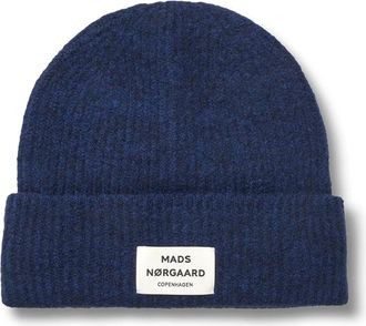 Mads Norgaard Gebreide muts met logodetail - Dames - Hoeden - Blauw - ONE Size - Wol - Accessoires
