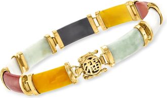 Ross-Simons Multicolored Jade Good Fortune Bracelet in 18kt Gold Over Sterling