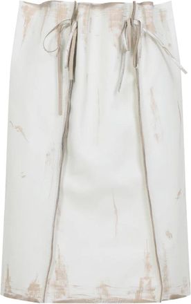 Prada Witte Leren Midi Rok met Strikdetails - Dames - Leren & Su&egrave;de rokken - Wit - S - Leer - Rokken