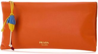 Prada Womens Busta Morbida Wallet Orange Lamb