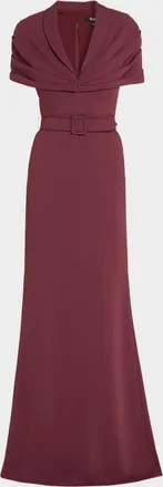 Badgley Mischka Draped Belted Gown