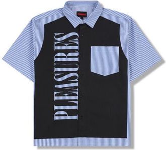 Pleasures Onyx Stripe Graphic Button-Up Shirt in Blue at Nordstrom, Size Xx-Large