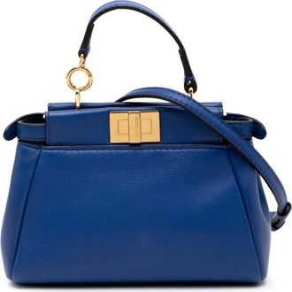 Fendi Pre-owned Handbags, female, Blue, Size: ONE SIZE Pre-owned Leather Top Handle Bag
