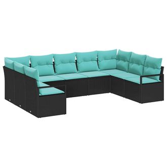 vidaXL Juego De Sof&aacute; Con Coj&iacute;n 9 Pcs Negro Rat&aacute;n Sint&eacute;tico Vidaxl