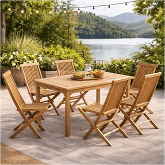 Wanda Collection Conjunto De Mesa De Jard&iacute;n De Teca Frida 150 Y 6 Sillas Audrey