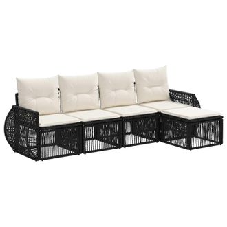 vidaXL Conjunto De Sof&aacute;s De Jard&iacute;n 5 Pcs Negro Y Blanco Crema Vidaxl