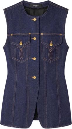 Versace Gilet Denim Con Bottoni-Donna