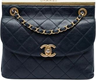 Chanel Pre-owned Quilted Double Flap Crossbody - Dames - Vintage Schoudertas - Blauw - ONE Size - Leer - Vintage