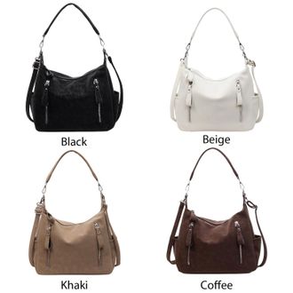 Generic Women Frosted PU Tote Bag w/Multi Zipper Handbag Large Capacity Daily Use(Black)