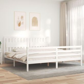 vidaXL Vidaxl - Estructura De Cama Con Cabecero Madera Maciza Blanco 200x200 Cm