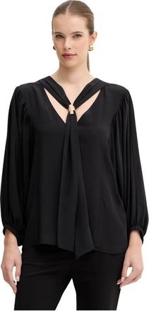 Simona Corsellini Blouse met zachte halslijn in zijdeblend - Dames - Blouses - Zwart - M - Leer - Overhemden