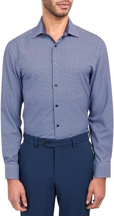 W.R.K Trim Fit Performance Geo Dress Shirt in White/Navy at Nordstrom Rack, Size 15.5