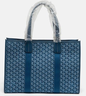 Goyard Villette Mm Limited Edition Blue Goyardine Jacquard And Leather Tote