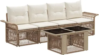 vidaXL Conjunto De Sof&aacute;s De Jard&iacute;n 5 Uds. Beige Y Blanco Crema Vidaxl