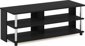 Furinno Sully 3-Tier TV Stand for TV up to 48, Americano, Stainless Steel Tubes