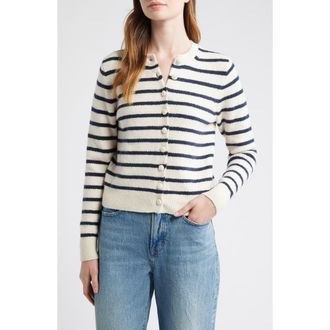 Madewell Kensington Cardigan in Ivory And Navy Stripe at Nordstrom Rack, Size X-Large