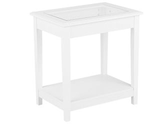 Beliani Comodino In Mdf Bianco Con Piano In Vetro E Un Ripiano 60 X 57 X 40 Cm Attu
