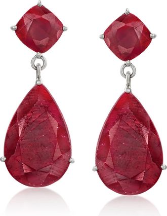 Ross-Simons Opaque Ruby Drop Earrings in Sterling Silver