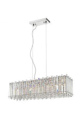Netlighting Clara 7 Light Oblong Chrome Crystal Bar Pendant Ceiling Light in Grey
