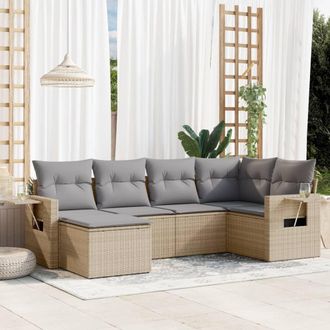 vidaXL Vidaxl - Juego De Sof&aacute;s Jard&iacute;n Con Cojines 6 Pzas Rat&aacute;n Sint&eacute;tico Beige