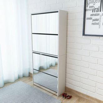 vidaXL Vidaxl - Mueble Zapatero 4 Compartimentos Espejo Blanco 63x17x134 Cm