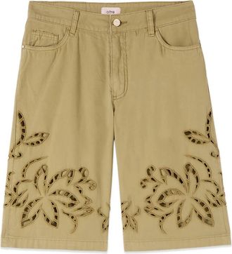Oltre Katoenen Bermuda Shorts met Doorzichtige Borduurwerk - Dames - Korte Broeken - Groen - M - Katoen - Korte Broeken