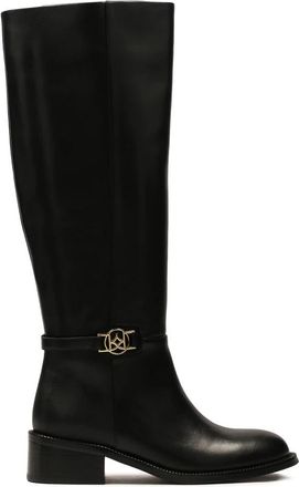 Kazar Eenvoudige leren laarzen met een metalen monogram - Dames - Hoge Laarzen - Zwart - 40 EU - Leer - Schoenen