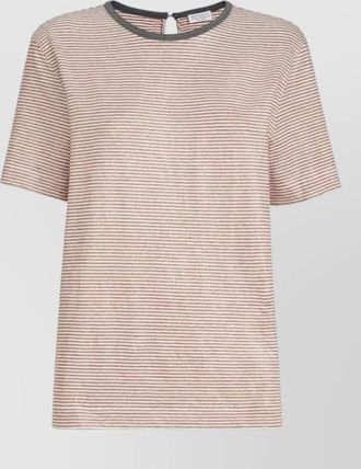 Brunello Cucinelli linen t shirt contrast neck striped design