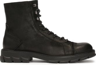 Kazar Hoge herenlaarzen met dikke zool - Heren - Veterlaarzen - Zwart - 45 EU - Leer - Schoenen