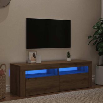 Berkfield Home TV Cabinet with LED Lights Artisan Oak 120x35x40 cm Engineered Wood in Brown | Size: 120 x 35 x 40 cm