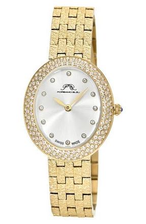 Porsamo Bleu Womens Porsamo Bleu Angelica Oval Sunray Dial Topaz Stainless Steel Watch in Gold/White at Nordstrom Rack