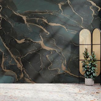 Superfresco Easy Marble Teal Gold Print To Order 3m x 2.8m Mural in Blue