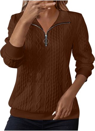 Generic Sweatshirts for Women Cable Knit Jumpers Lapel Collar Half Zip Pullover Ladies Thermal Sweatshirt Long Sleeve Tops Winter Autumn Sweaters Warm Tunics 