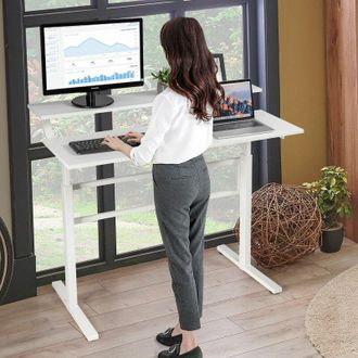 Costway Costway - 2-Tier Standing Desk Sit to Stand Workstation Ergonomic Computer Table White