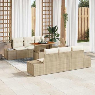 vidaXL Conjunto De Sof&aacute; De Jard&iacute;n 7 Pcs Beige Polirat&aacute;n Vidaxl