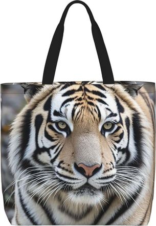 Generic Black And White Tiger Shopping Bag Reusable Tote Bag Portable Grocery Bags For Work College Daily Use