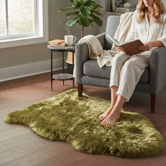 Infinity Leather Genuine Green Sheepskin Natural Silky Soft Fluffy Real Wool Rug