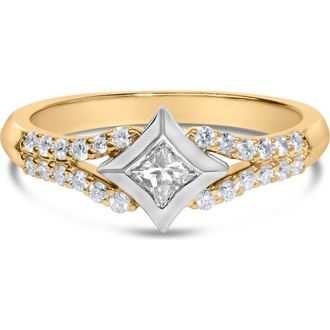 House of Brilliance 10K Two Tone Color 1/2 Cttw Diamond Kite and Split Shank Ring in Yellow at Nordstrom