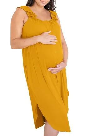 Kindred Bravely Ruffle Strap Labor & Delivery Gown in Honey at Nordstrom, Size X-Large/xx-Large